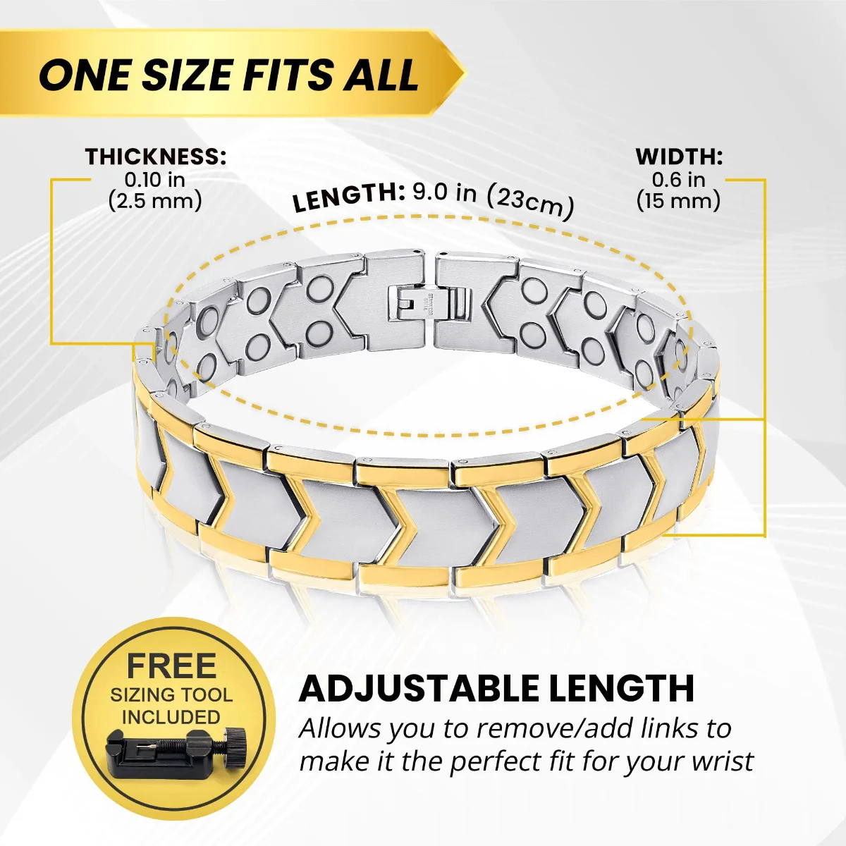 Ultra Strength Silver & Gold Arrow Chain Magnetic Therapy Bracelet - Image 4