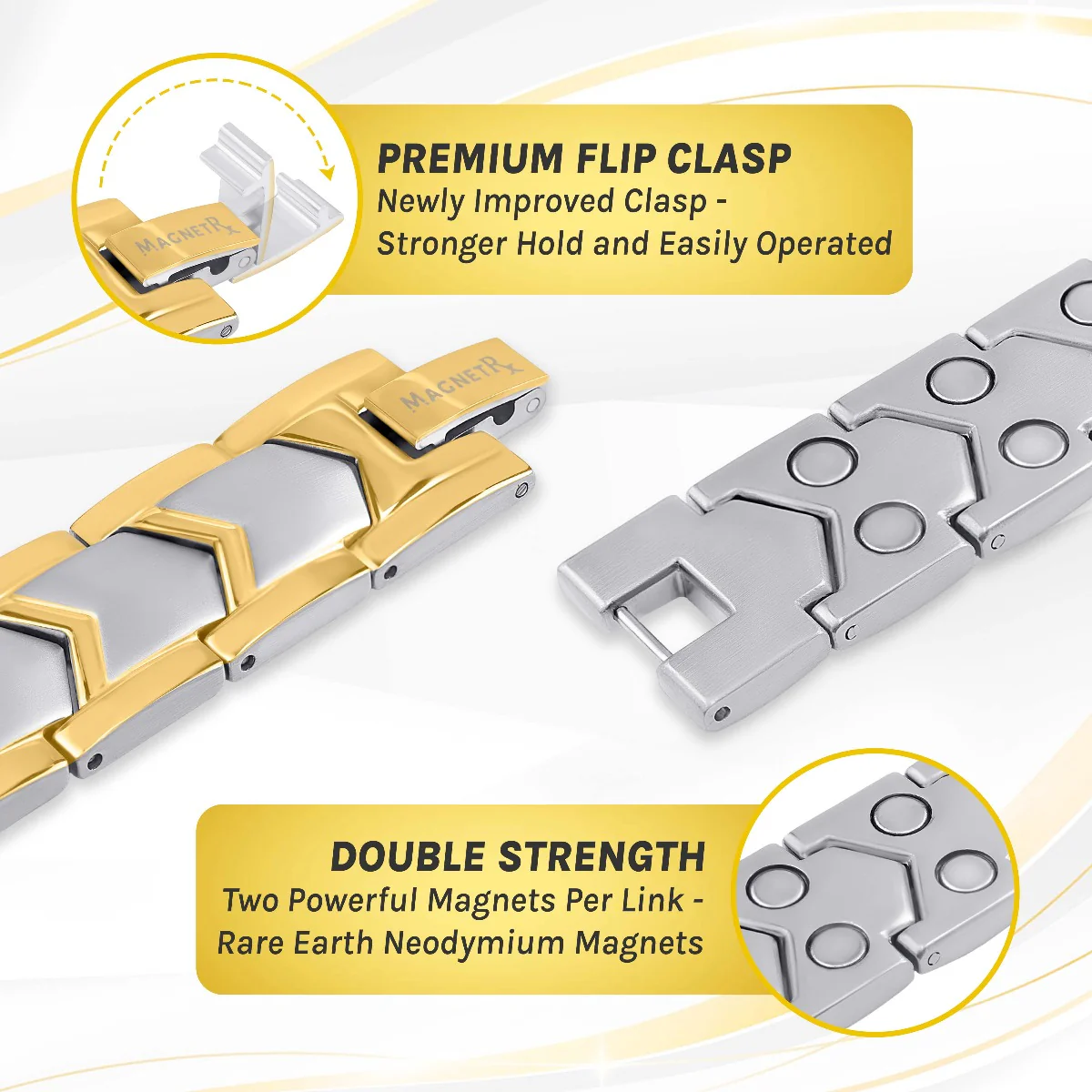 Ultra Strength Silver & Gold Arrow Chain Magnetic Therapy Bracelet - Image 5
