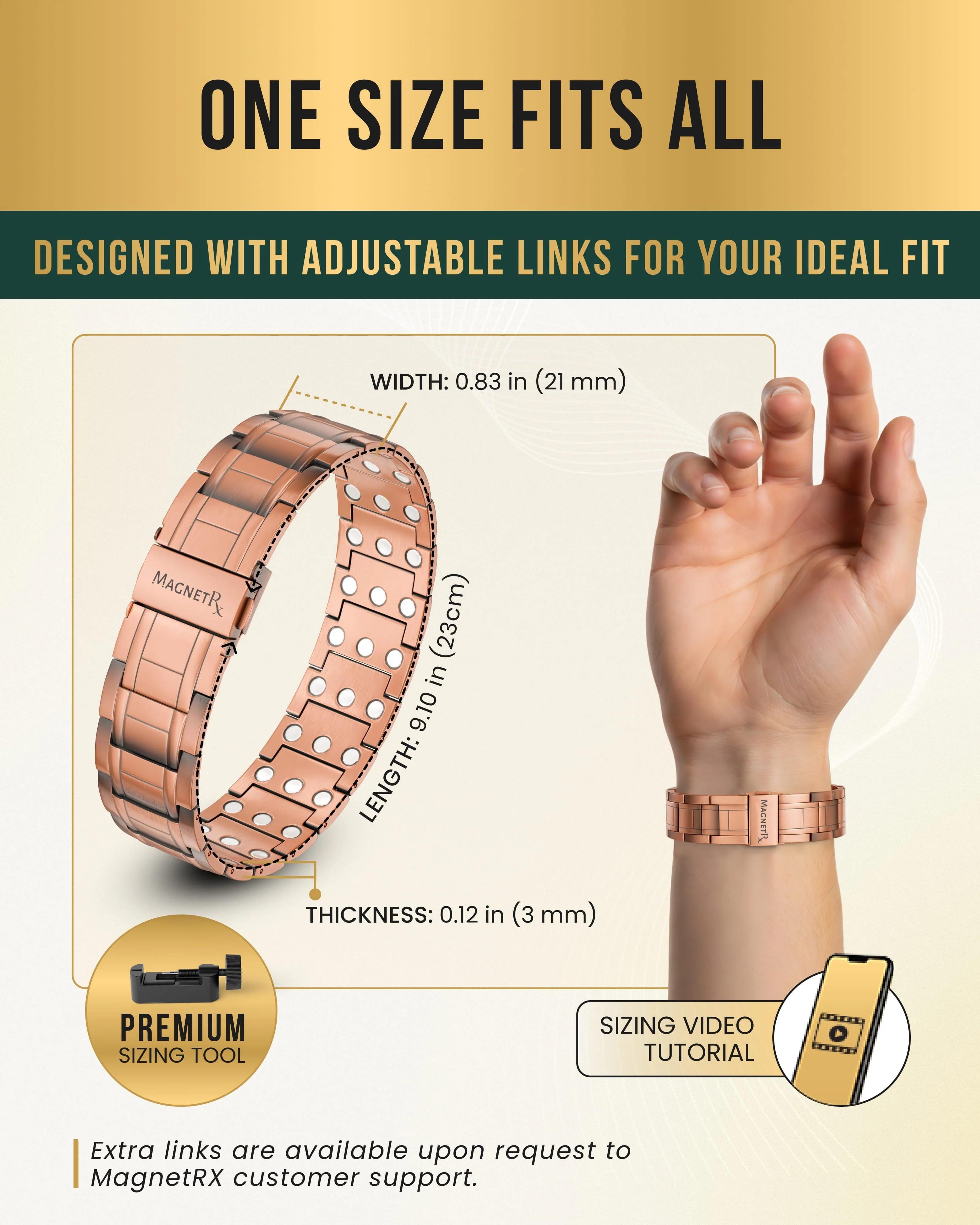 3x Strength Copper Magnetic Bracelet for Men (Stealth) - Image 6