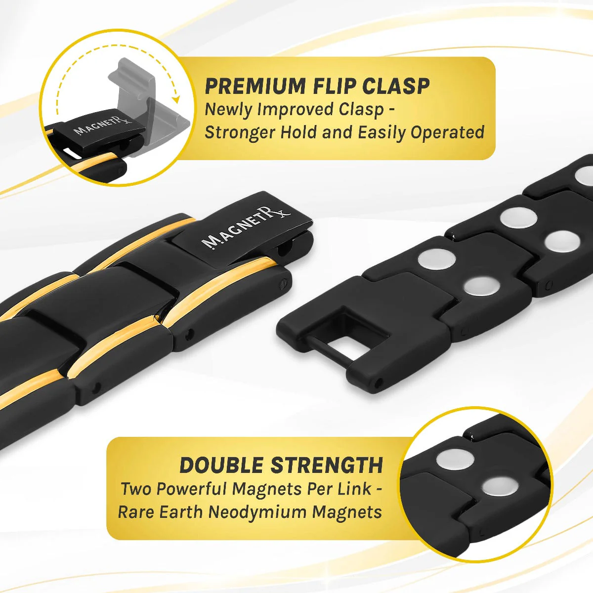 Ultra Strength Black & Gold Trim Magnetic Therapy Bracelet - Image 4