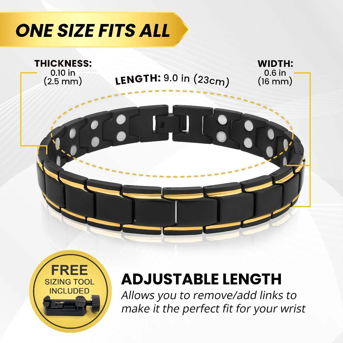 Ultra Strength Black & Gold Trim Magnetic Therapy Bracelet - Image 5