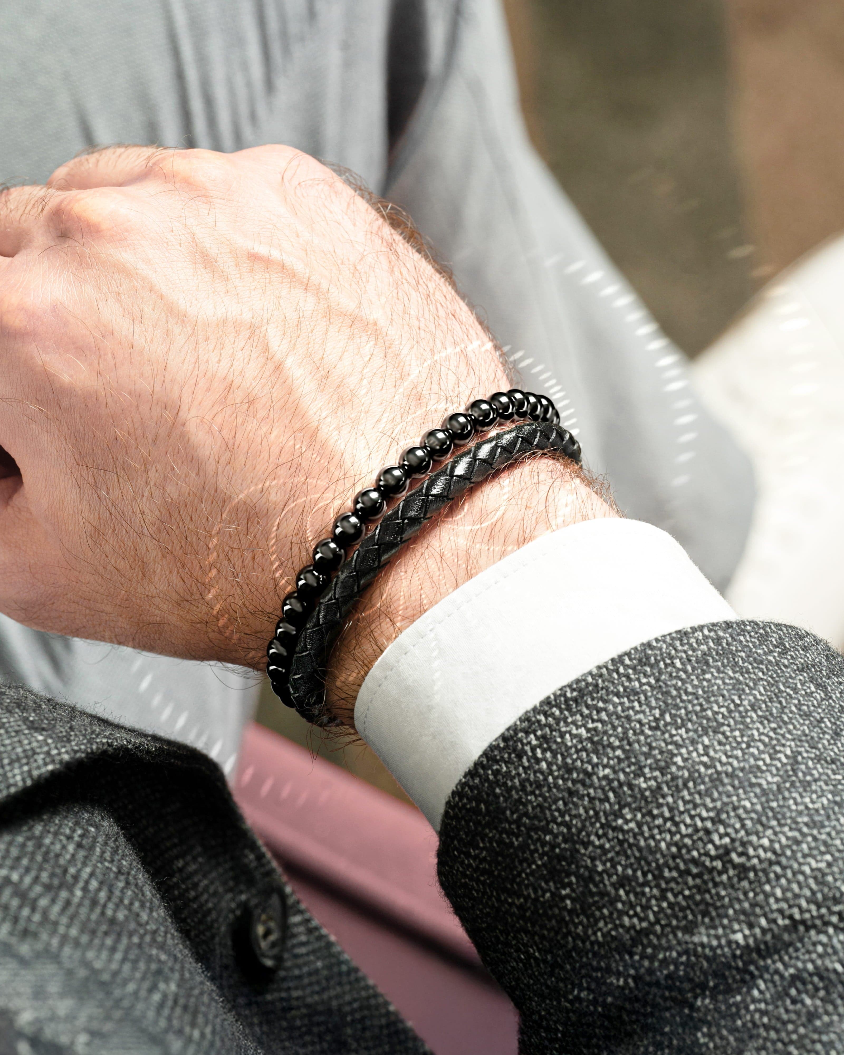 High Power Hematite Bead & Leather Magnetic Bracelet - Image 9