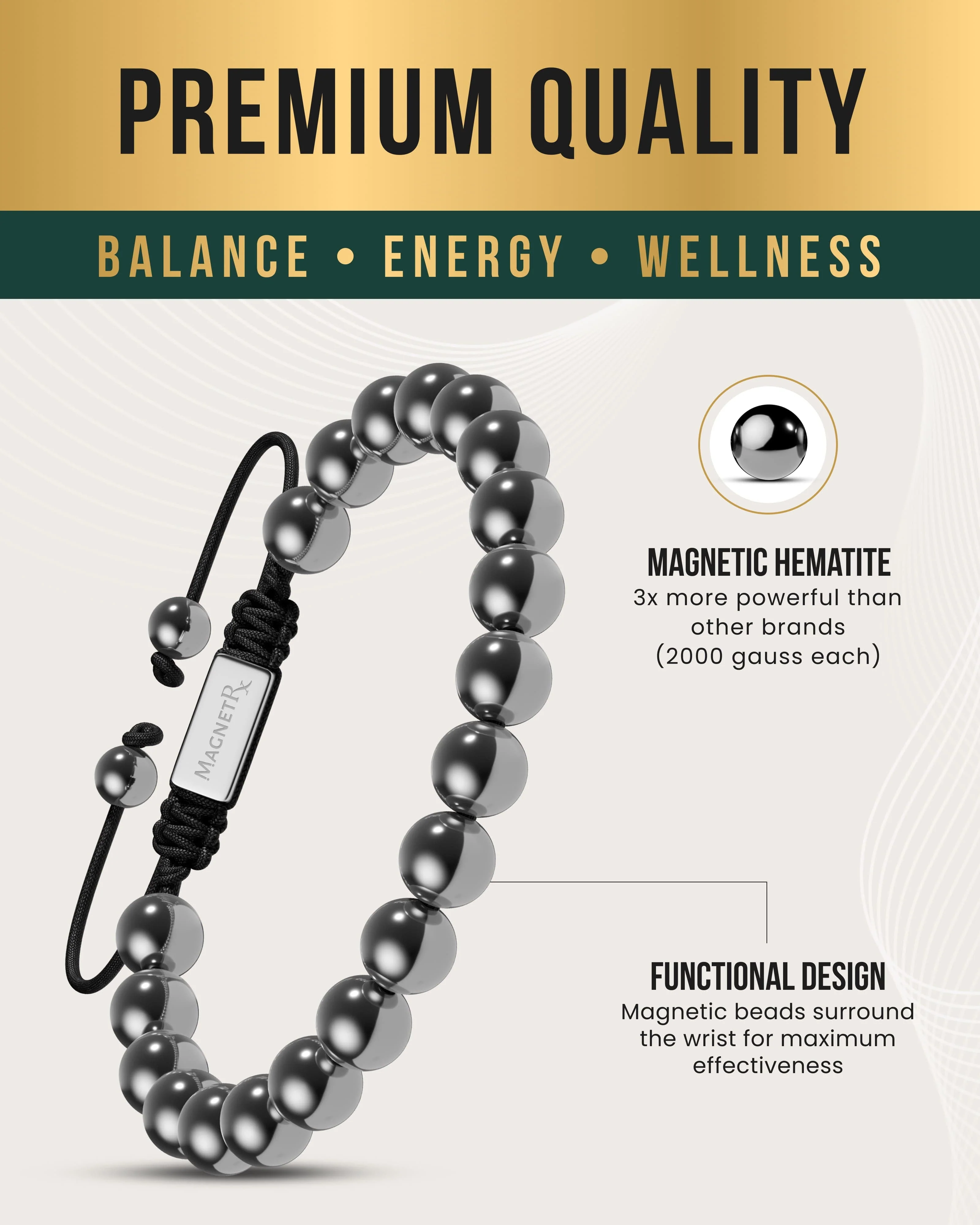 High Power Magnetic Hematite Bracelet Classic 8mm Bead - Image 4