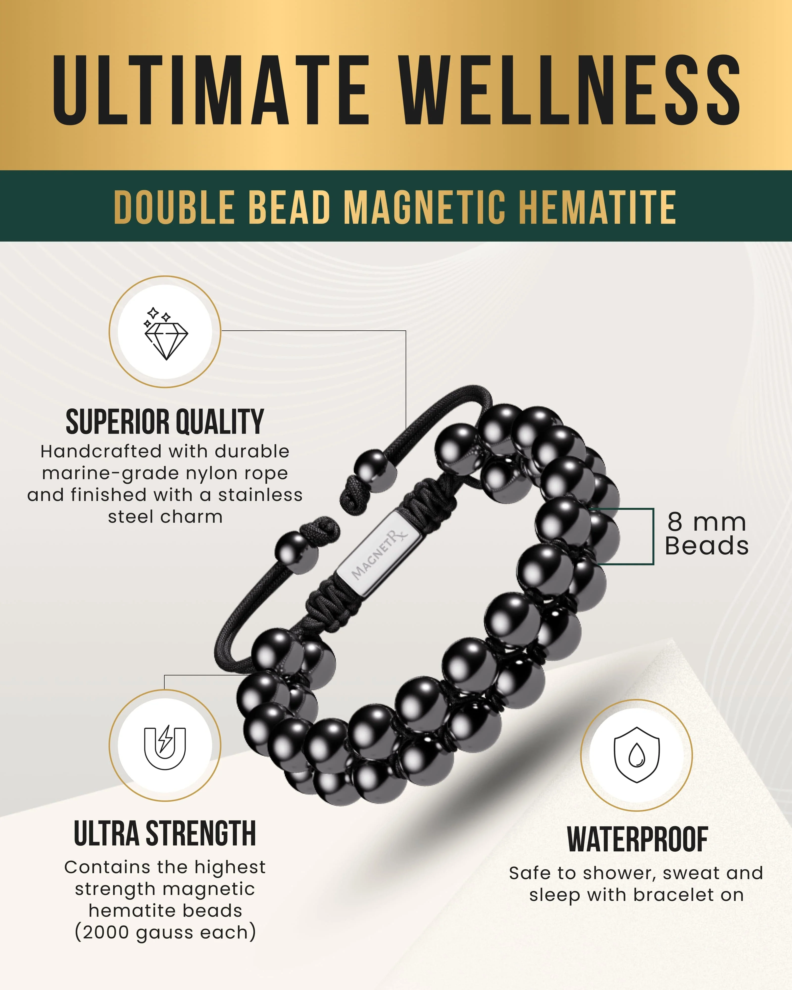 High Power Magnetic Hematite Bracelet Double Row - Image 3
