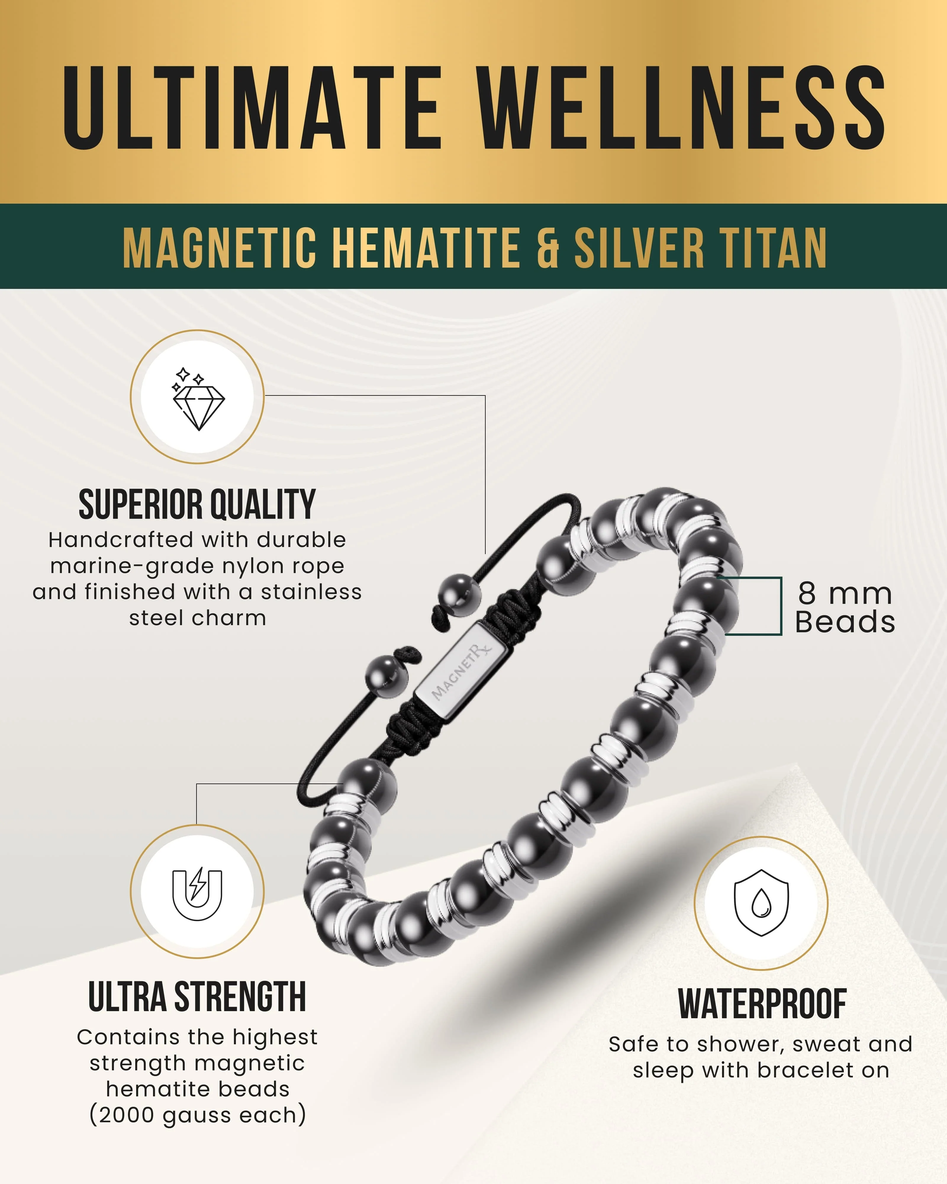 High Power Magnetic Hematite Bracelet Silver Titan - Image 3