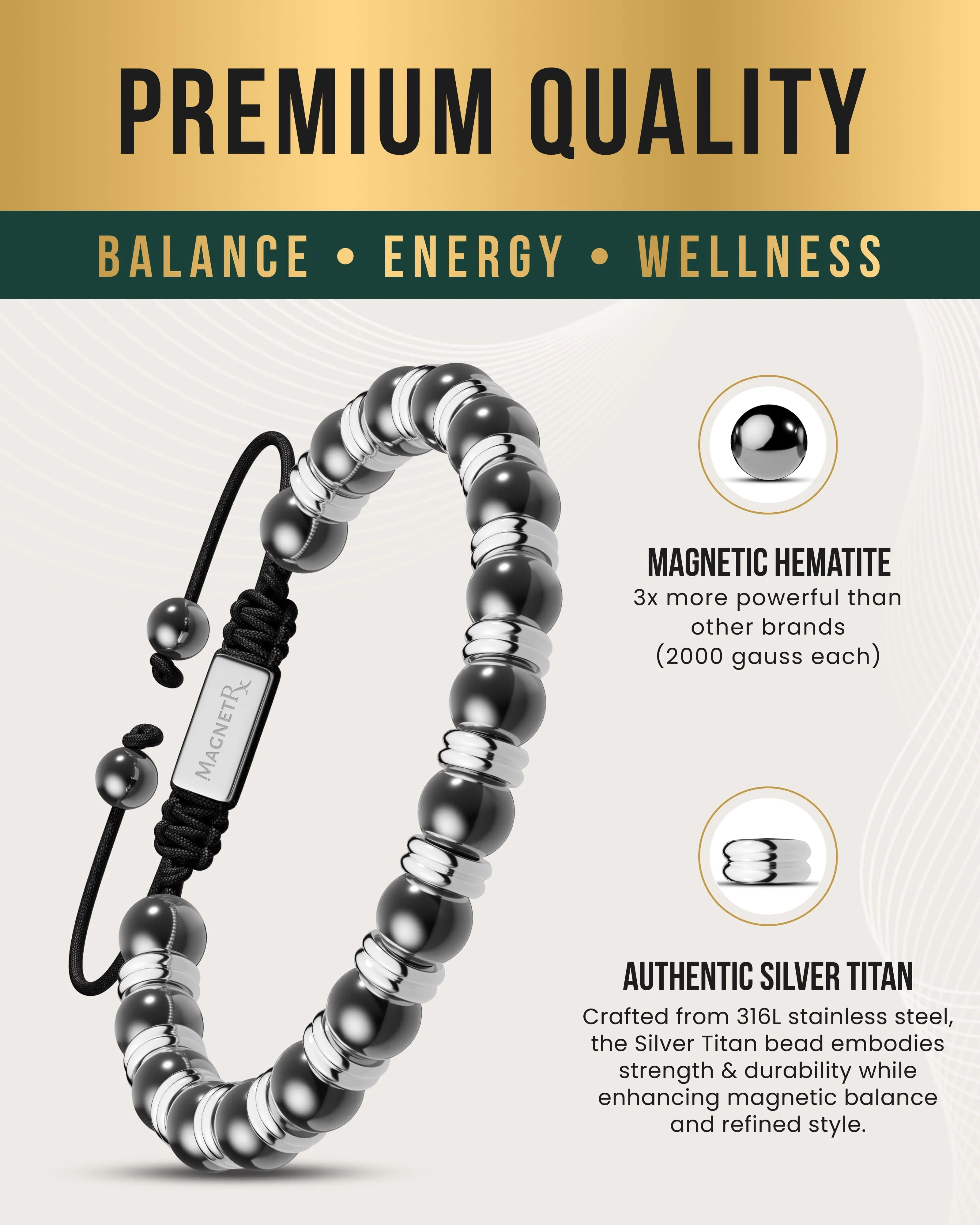 High Power Magnetic Hematite Bracelet Silver Titan - Image 4