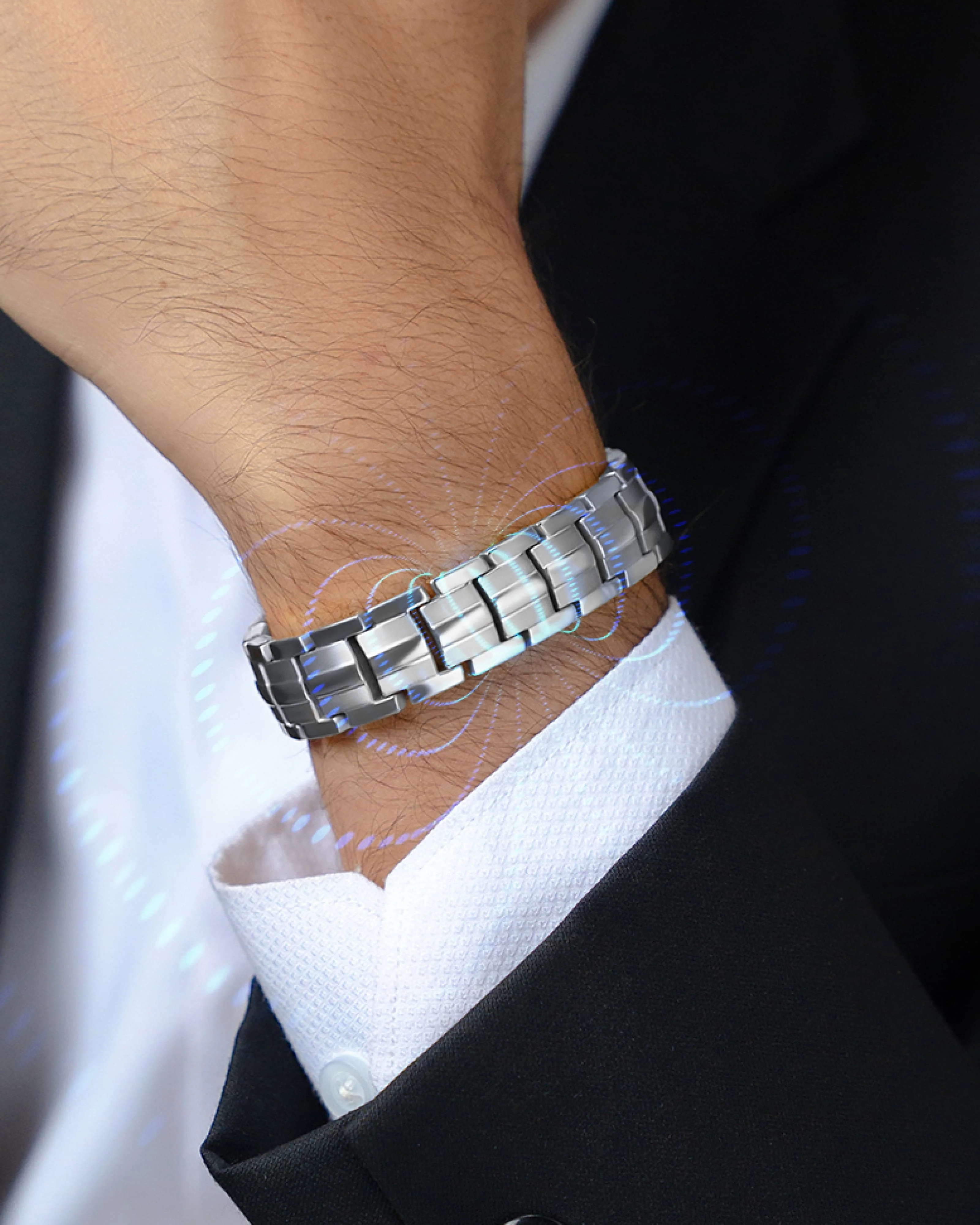 His & Hers Matching Magnetic Bracelets – EllipseMAX Titanium (Silver) - Image 3