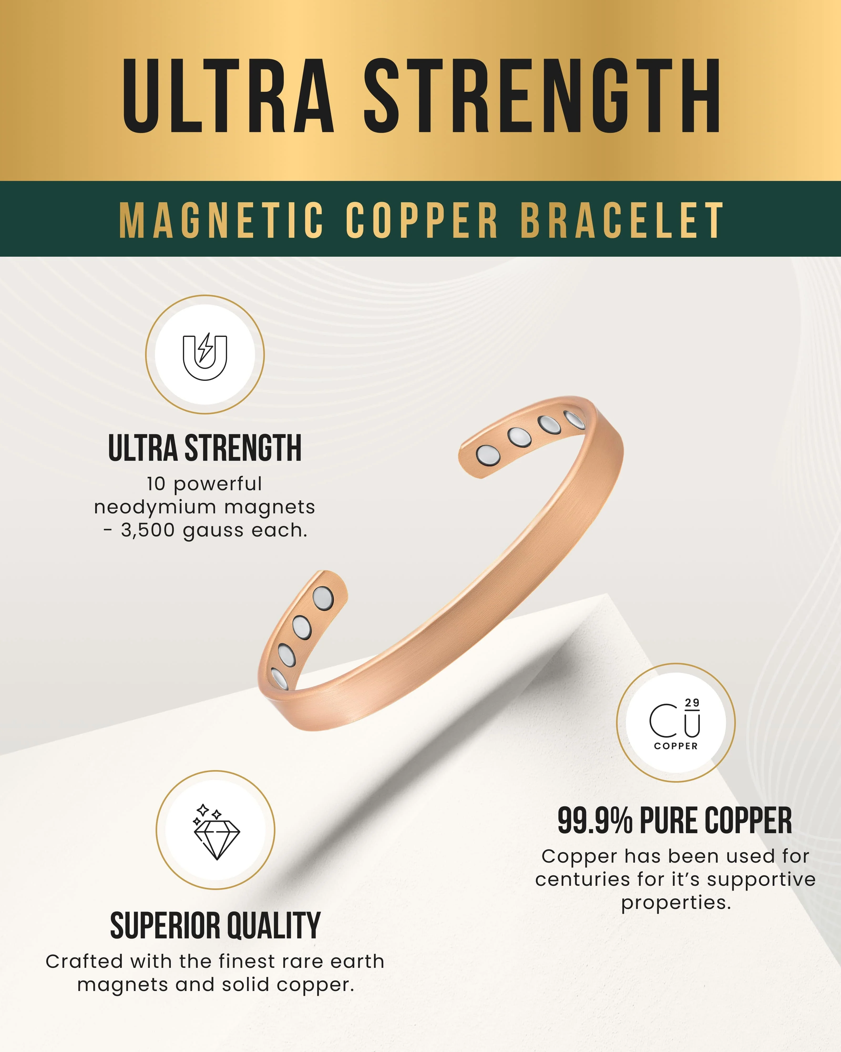 Magnetic Therapy Copper Cuff Bracelet - Image 4