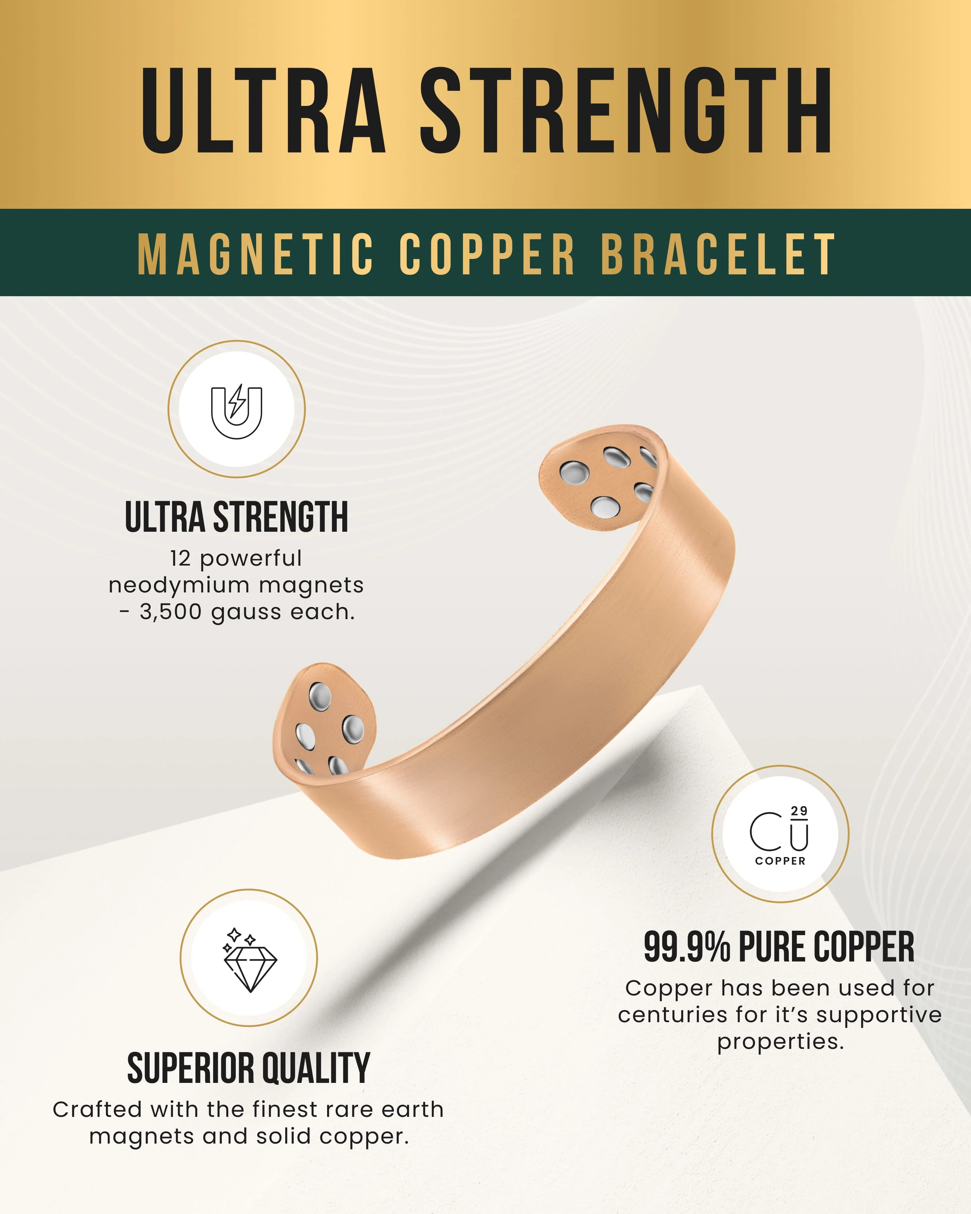 Mega Strength Magnetic Therapy Bracelet Wide Copper Cuff - Image 4