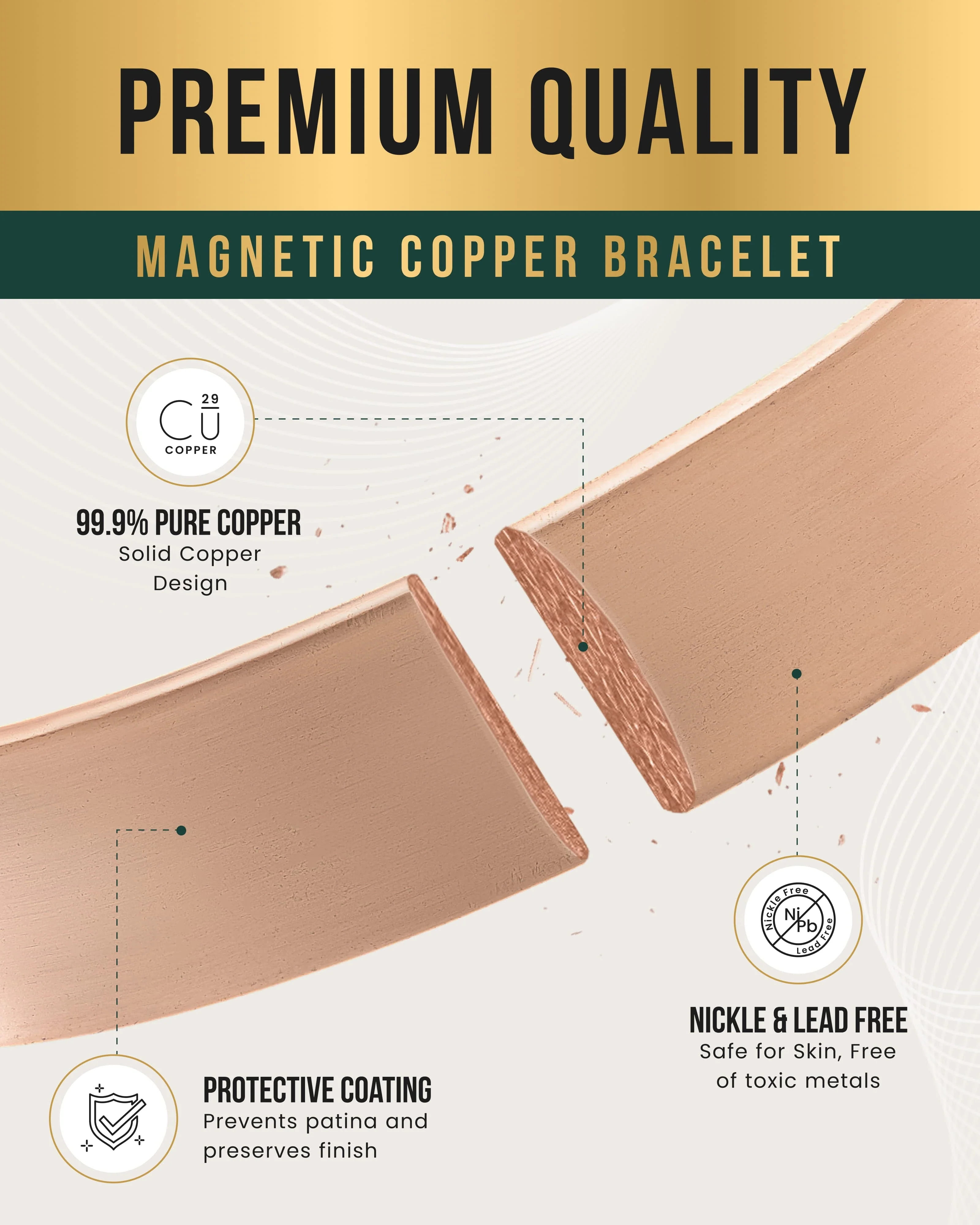 Mega Strength Magnetic Therapy Bracelet Wide Copper Cuff - Image 5