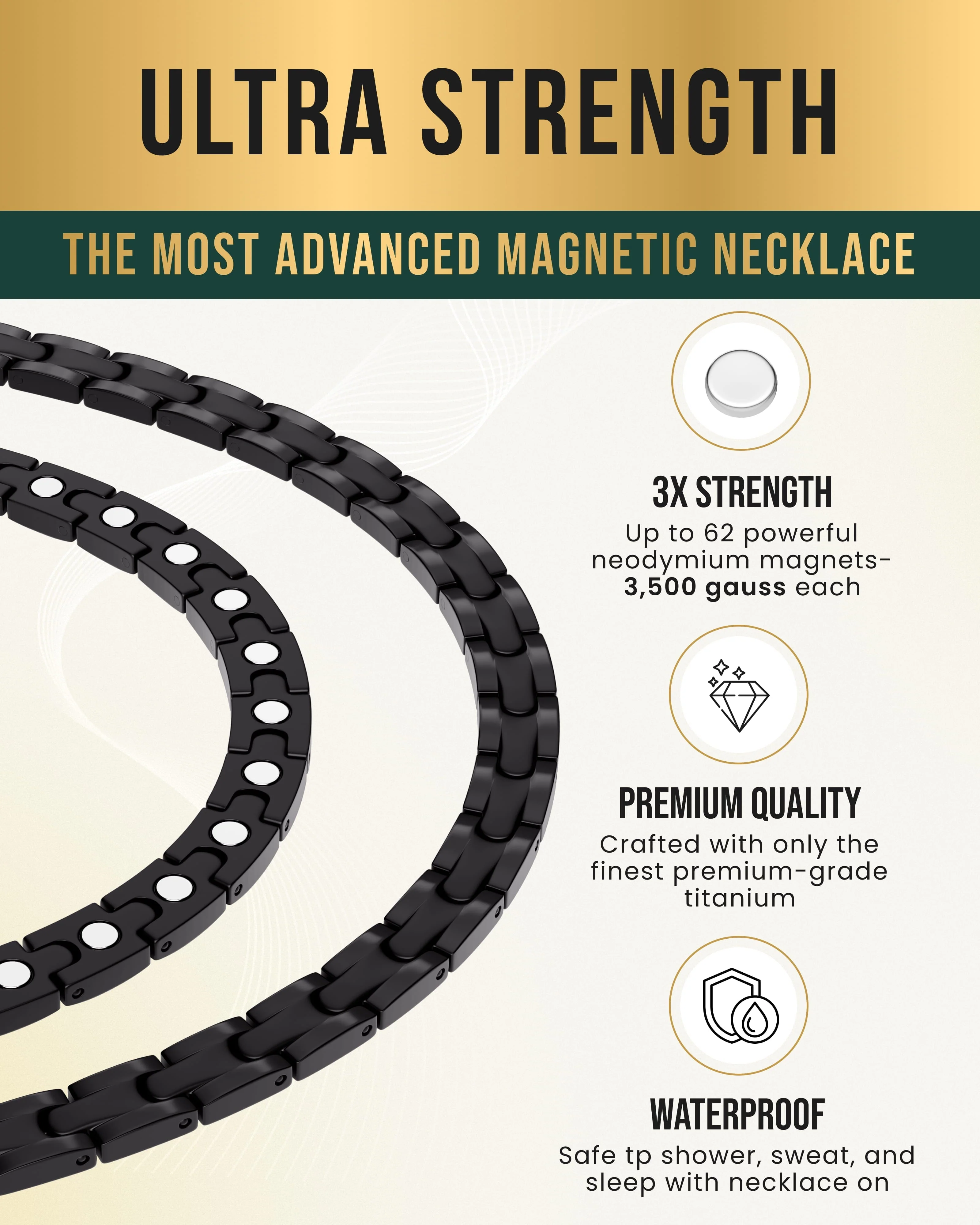 Powerful Black Titanium Magnetic Therapy Necklace - Image 3