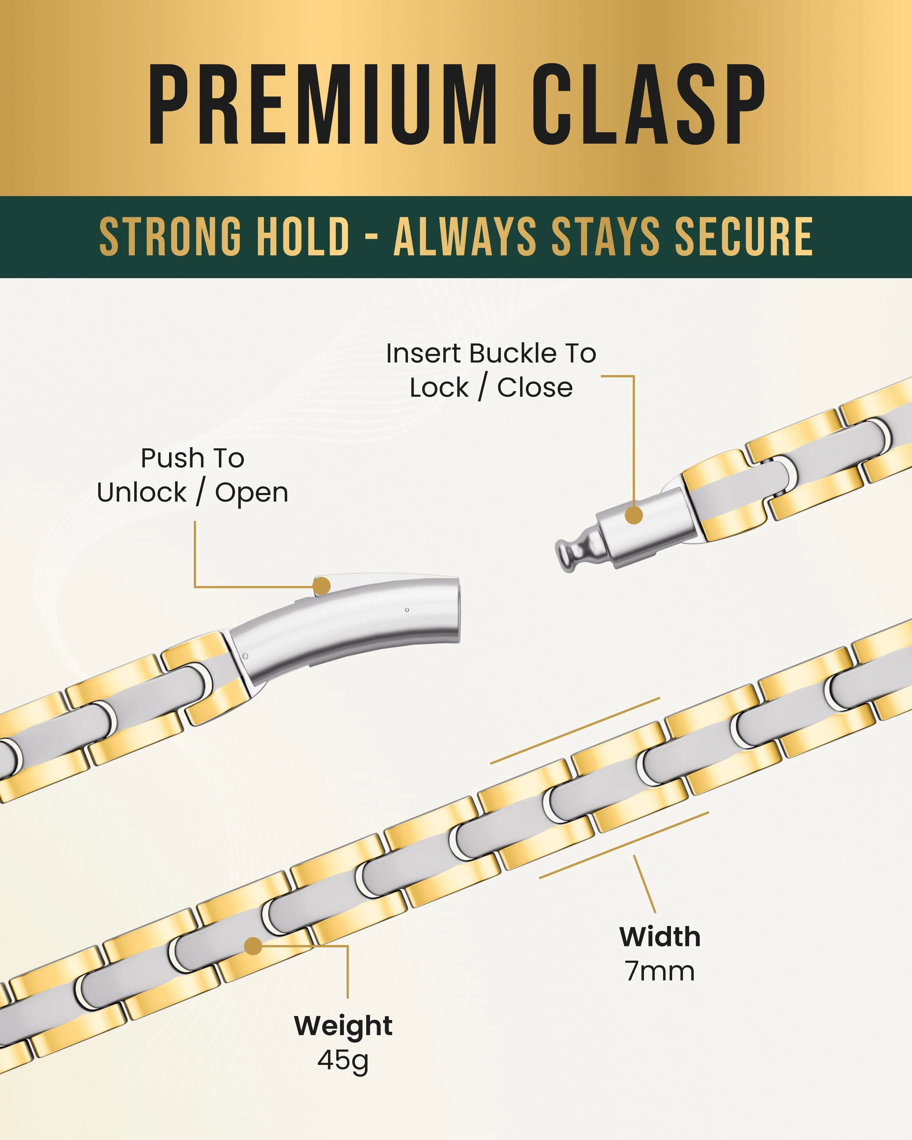 Powerful Silver & Gold Titanium Magnetic Therapy Necklace - Image 4