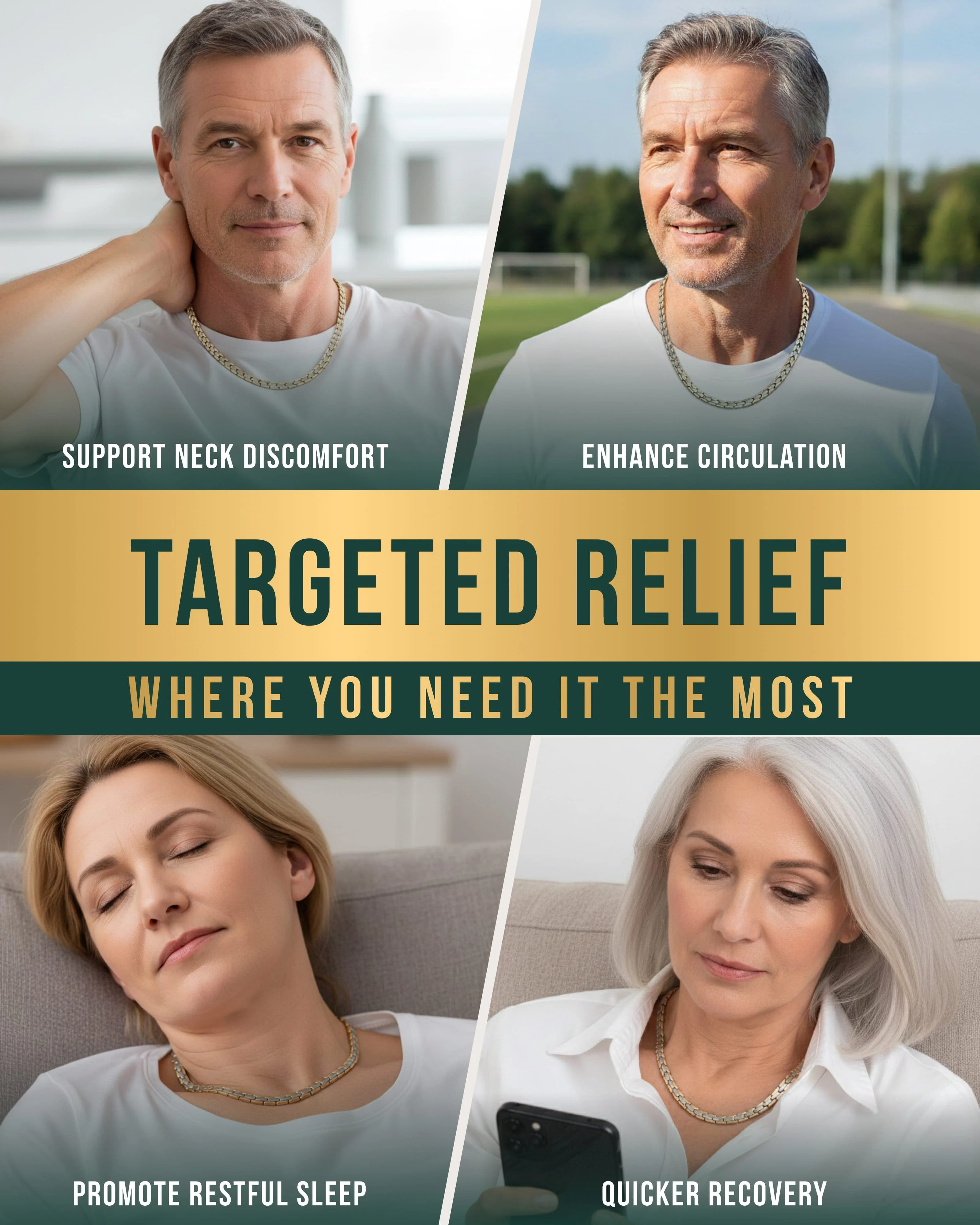 Powerful Silver & Gold Titanium Magnetic Therapy Necklace - Image 7