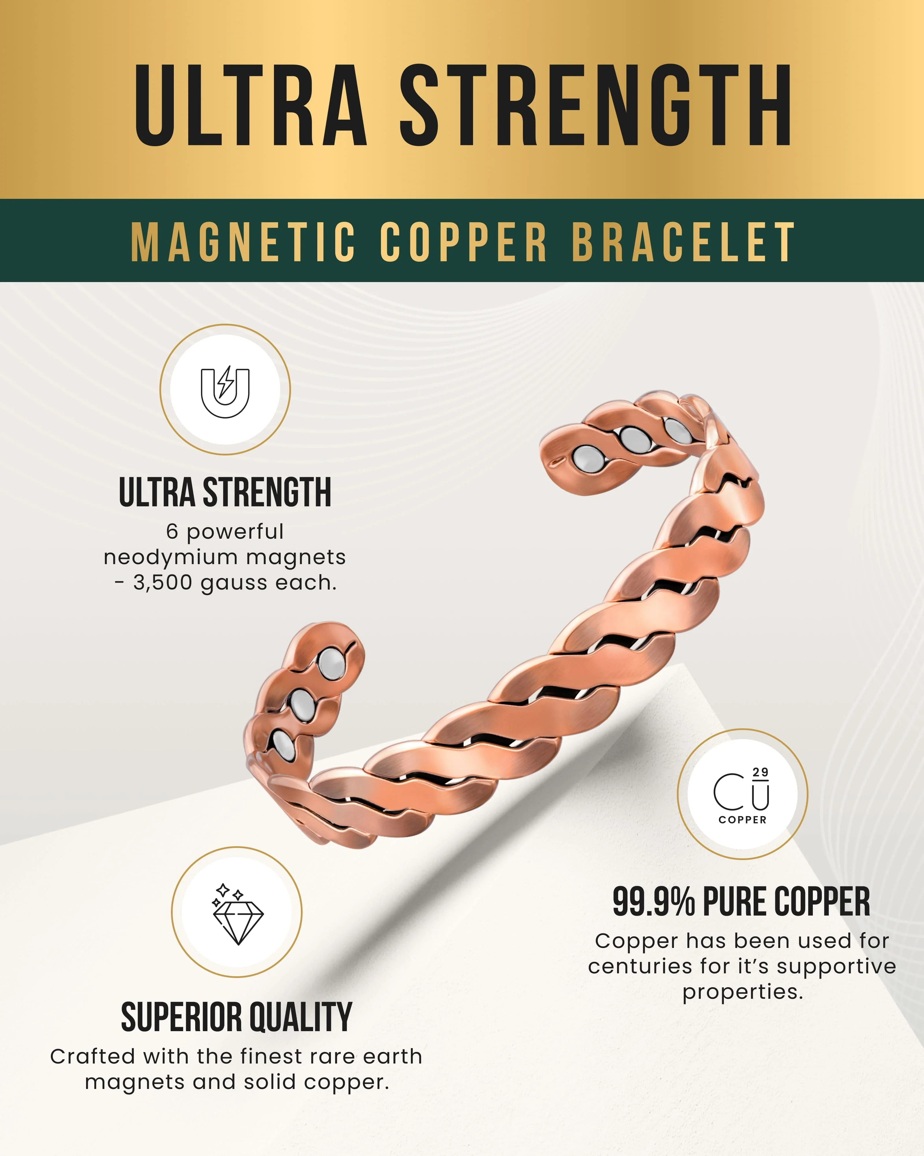 Rugged Twist Copper Magnetic Therapy Bracelet Bangle - Image 4