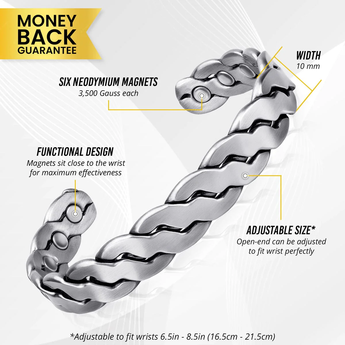 Rugged Twist Magnetic Therapy Bracelet Silver Bangle - Image 4
