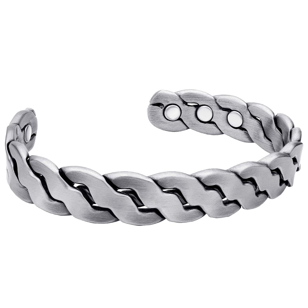 Rugged Twist Magnetic Therapy Bracelet Silver Bangle - Image 8