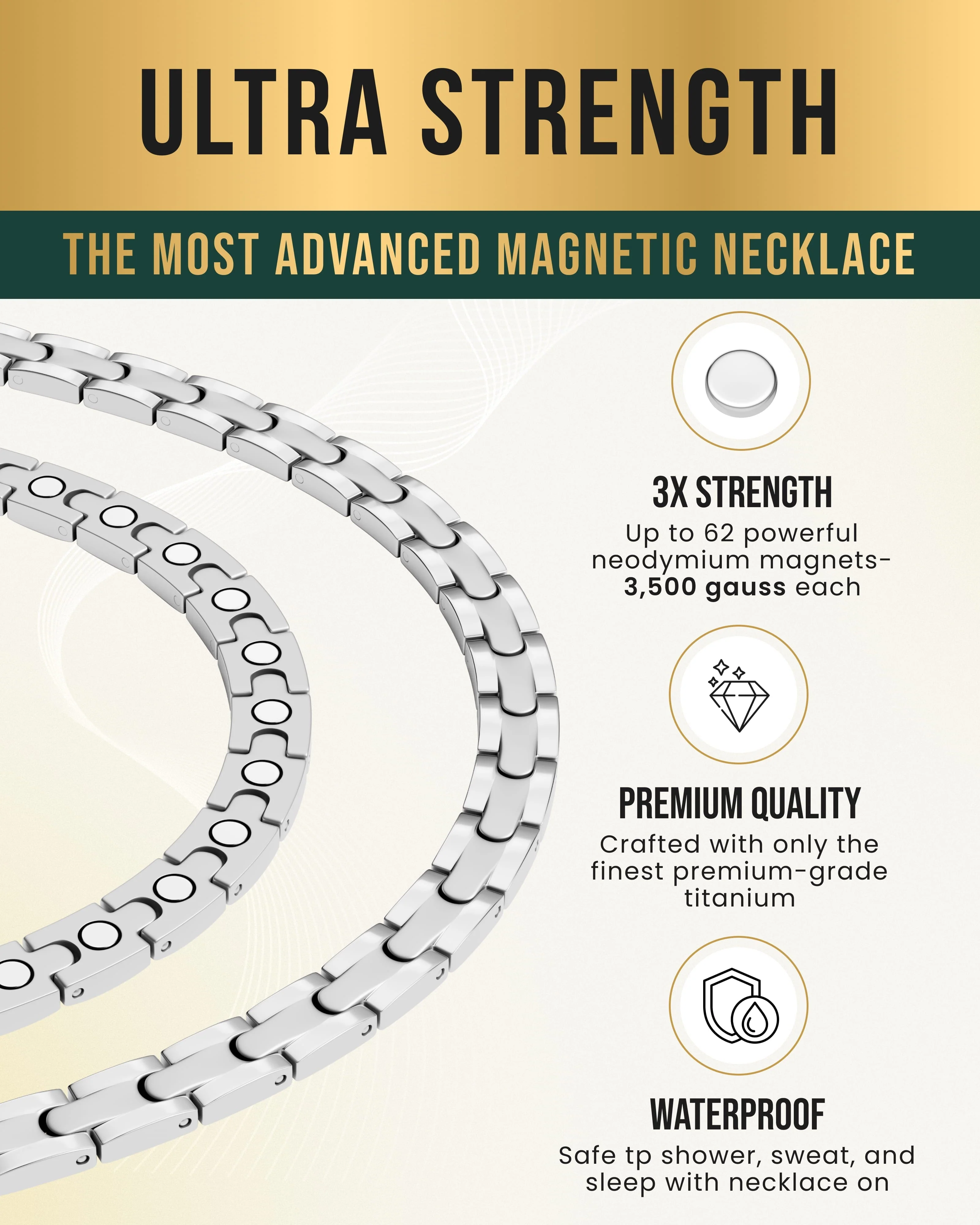 Powerful Silver Titanium Magnetic Therapy Necklace - Image 3