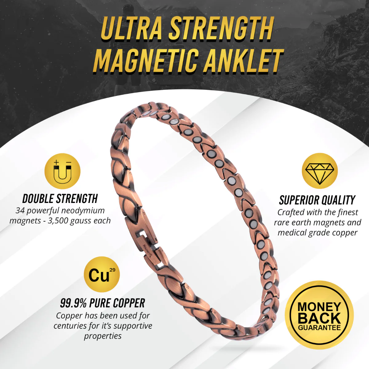 Ultra Strength Copper Magnetic Therapy Anklet for Women - Image 3