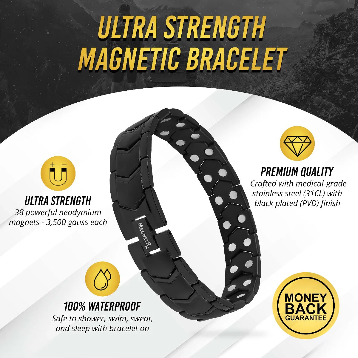 Ultra Strength Magnetic Therapy Bracelet Black Arrow Chain - Image 3