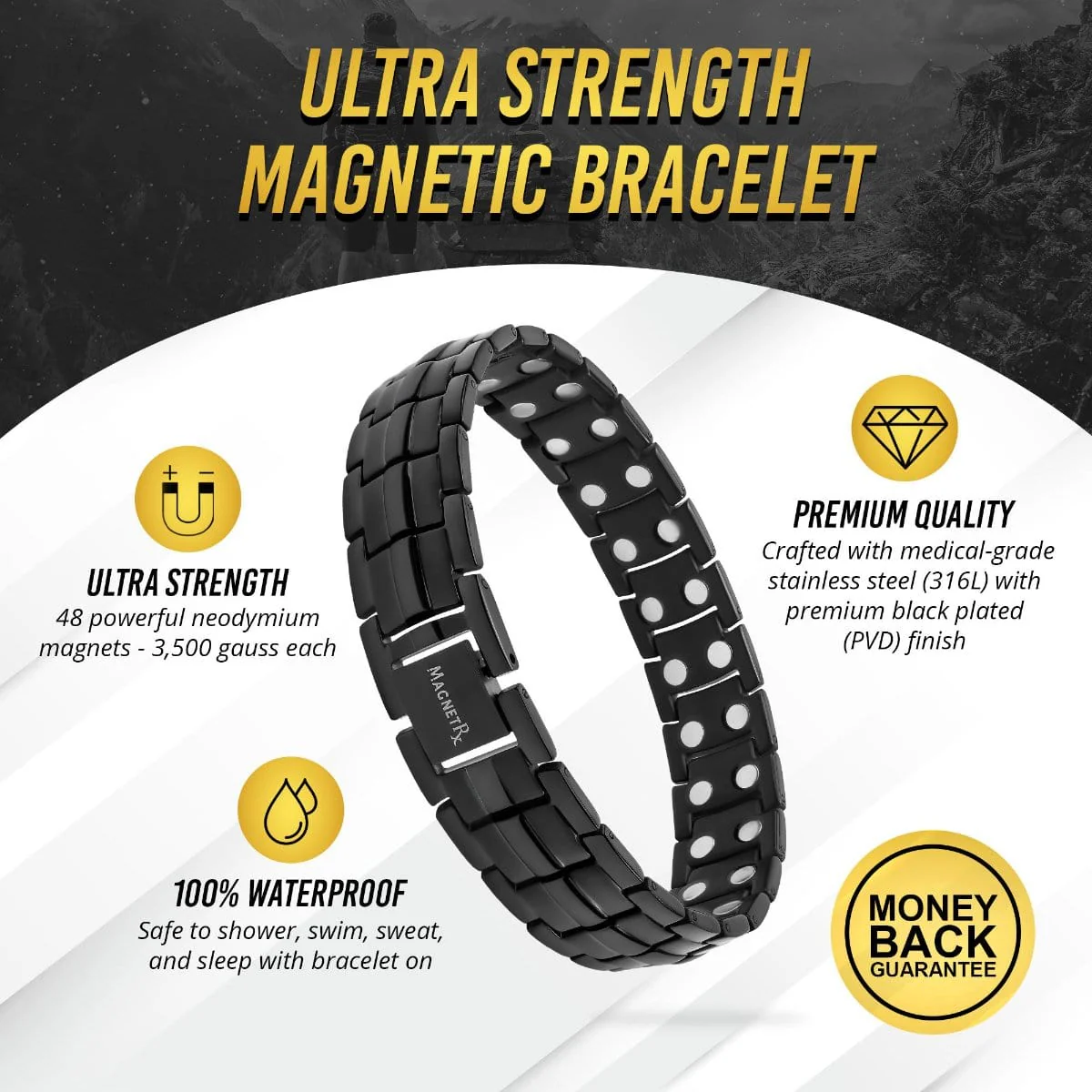 Ultra Strength Magnetic Therapy Bracelet Black Classic - Image 3