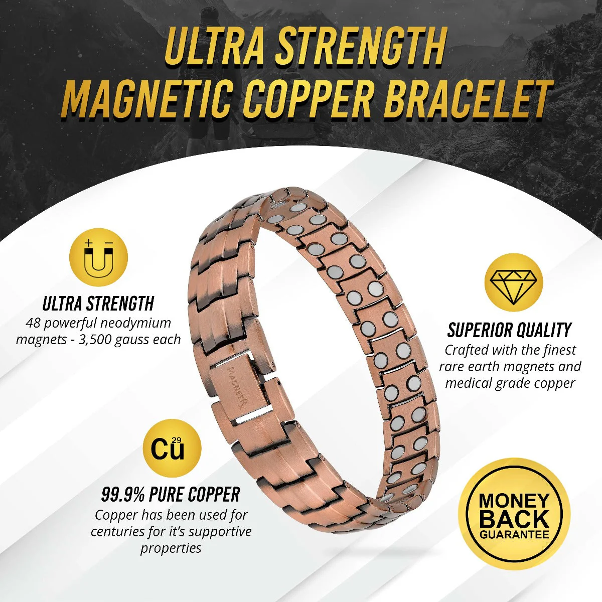 Ultra Strength Pure Copper Magnetic Therapy Bracelet (Classic) - Image 3