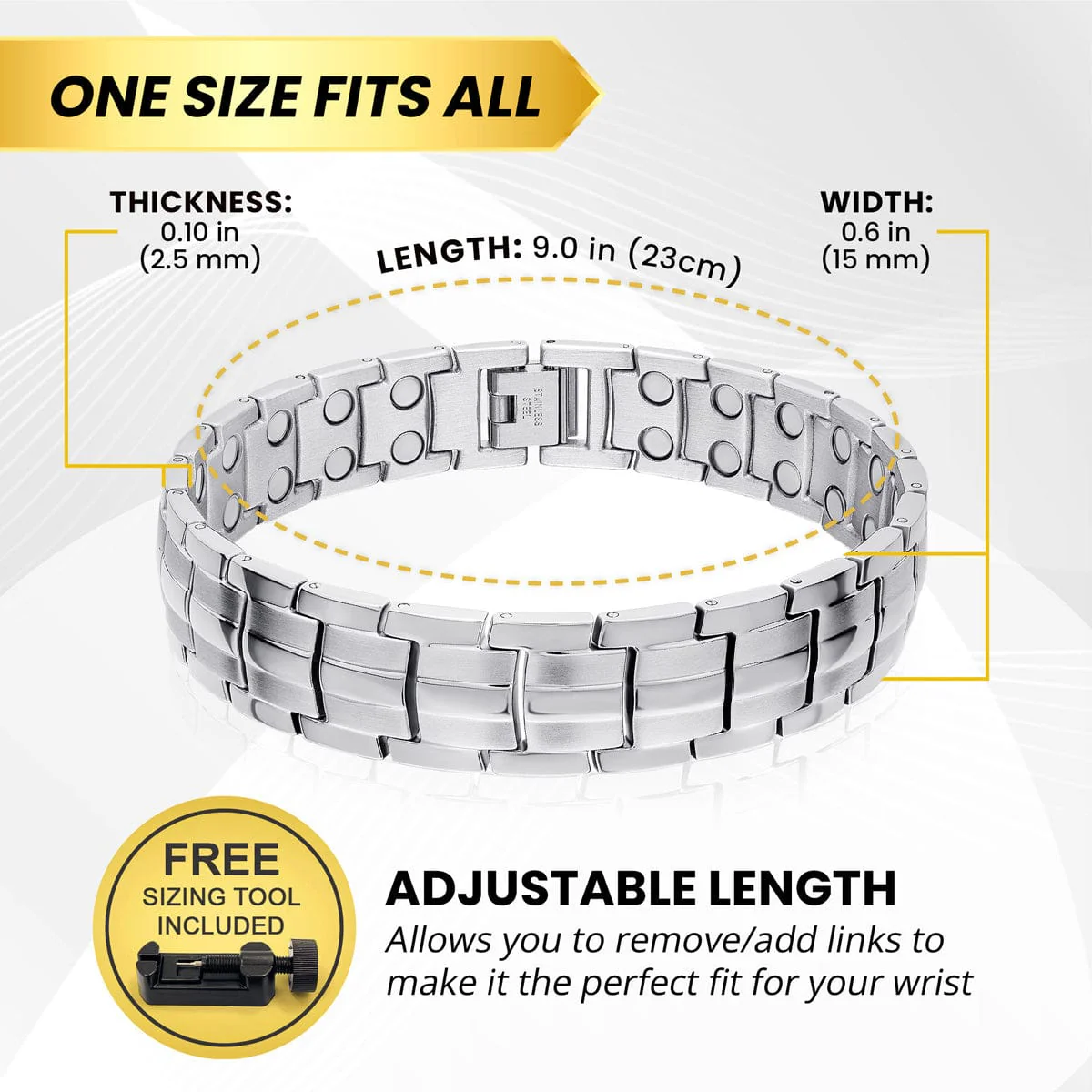 Ultra Strength Magnetic Therapy Bracelet Silver Classic - Image 5