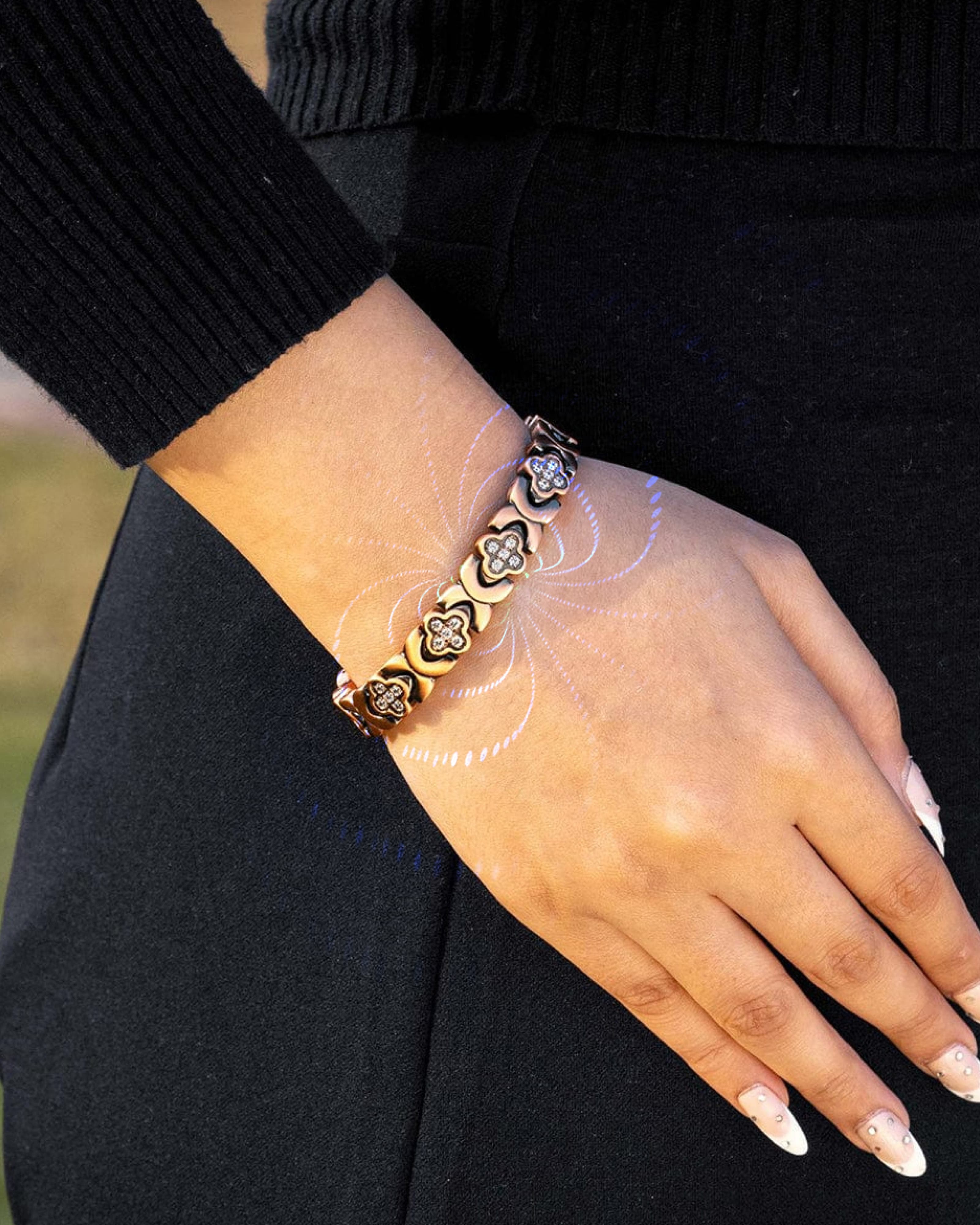 Women’s Crystal Magnetic Bracelet Duo – Copper & Silver - Image 3