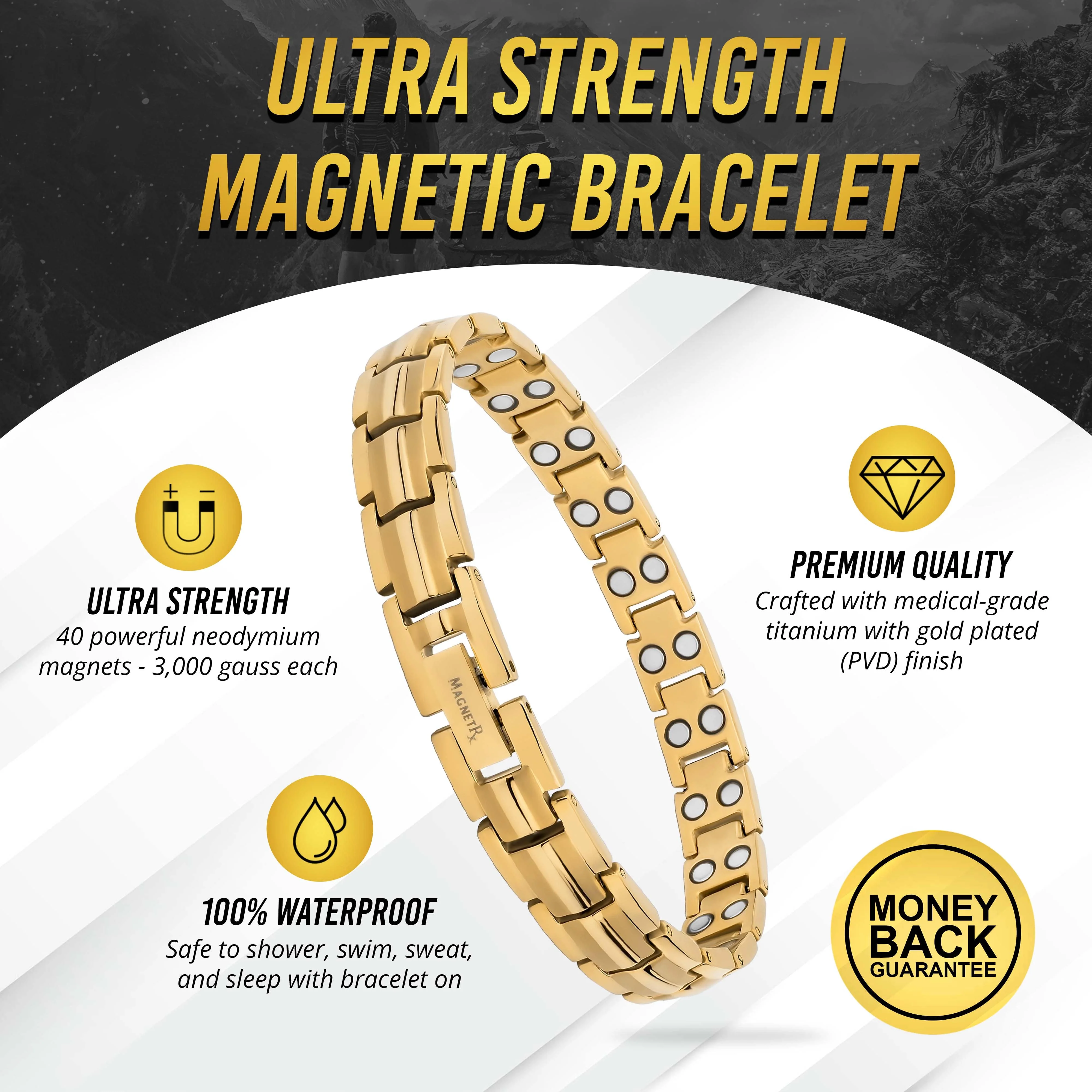 Women's Ultra Strength Gold Titanium Magnetic Therapy Bracelet - Image 3