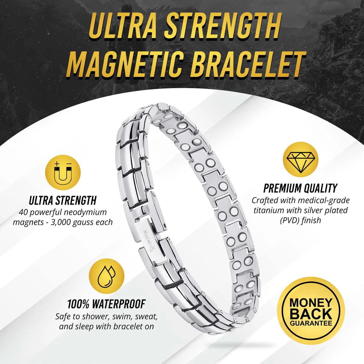 Women's Ultra Strength Silver Titanium Magnetic Therapy Bracelet - Image 3