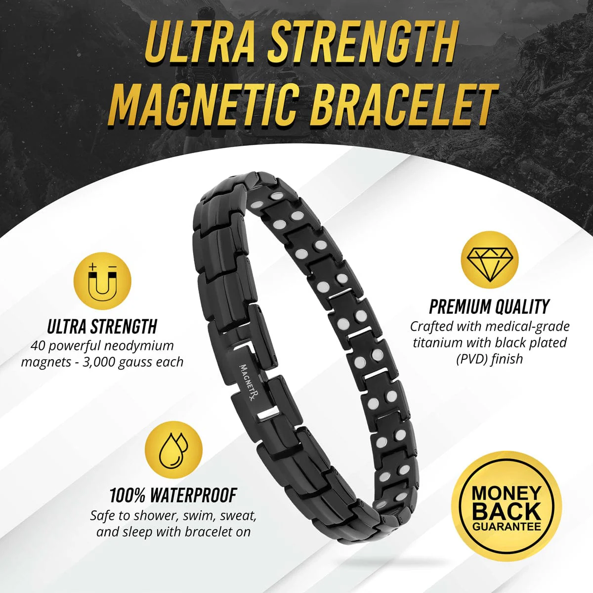 Women's Ultra Strength Magnetic Therapy Bracelet Black Titanium - Image 3