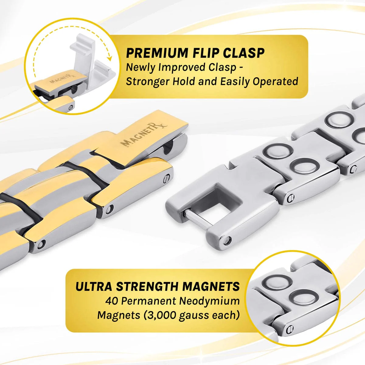 Women's Ultra Strength Silver & Gold Titanium Magnetic Bracelet - Image 4