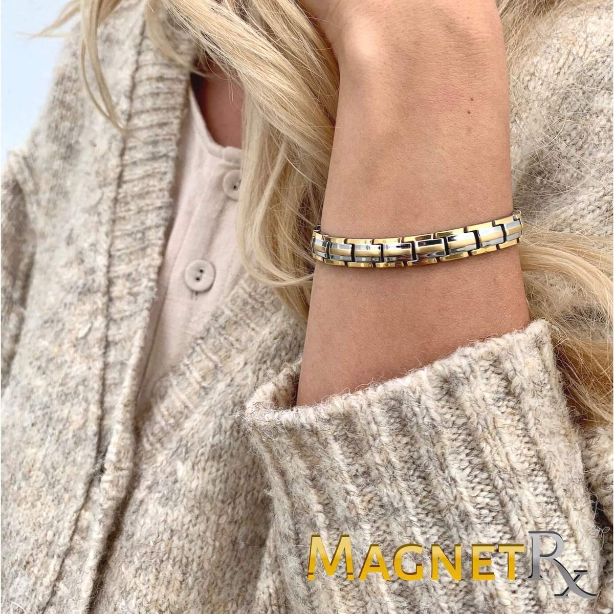 Women's Ultra Strength Silver & Gold Titanium Magnetic Bracelet - Image 7