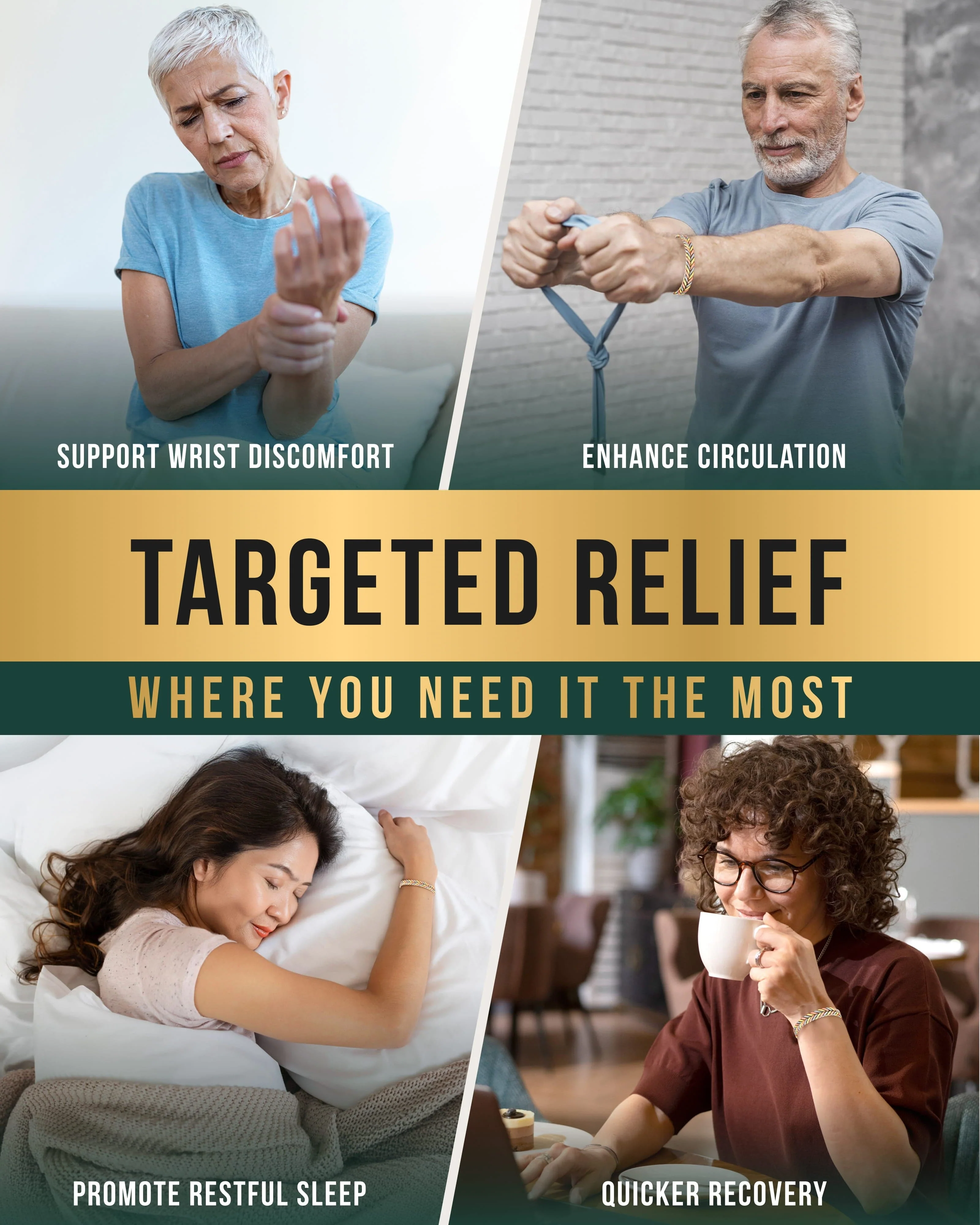 Woven Tri-Tone Magnetic Therapy Bracelet Cuff - Image 3