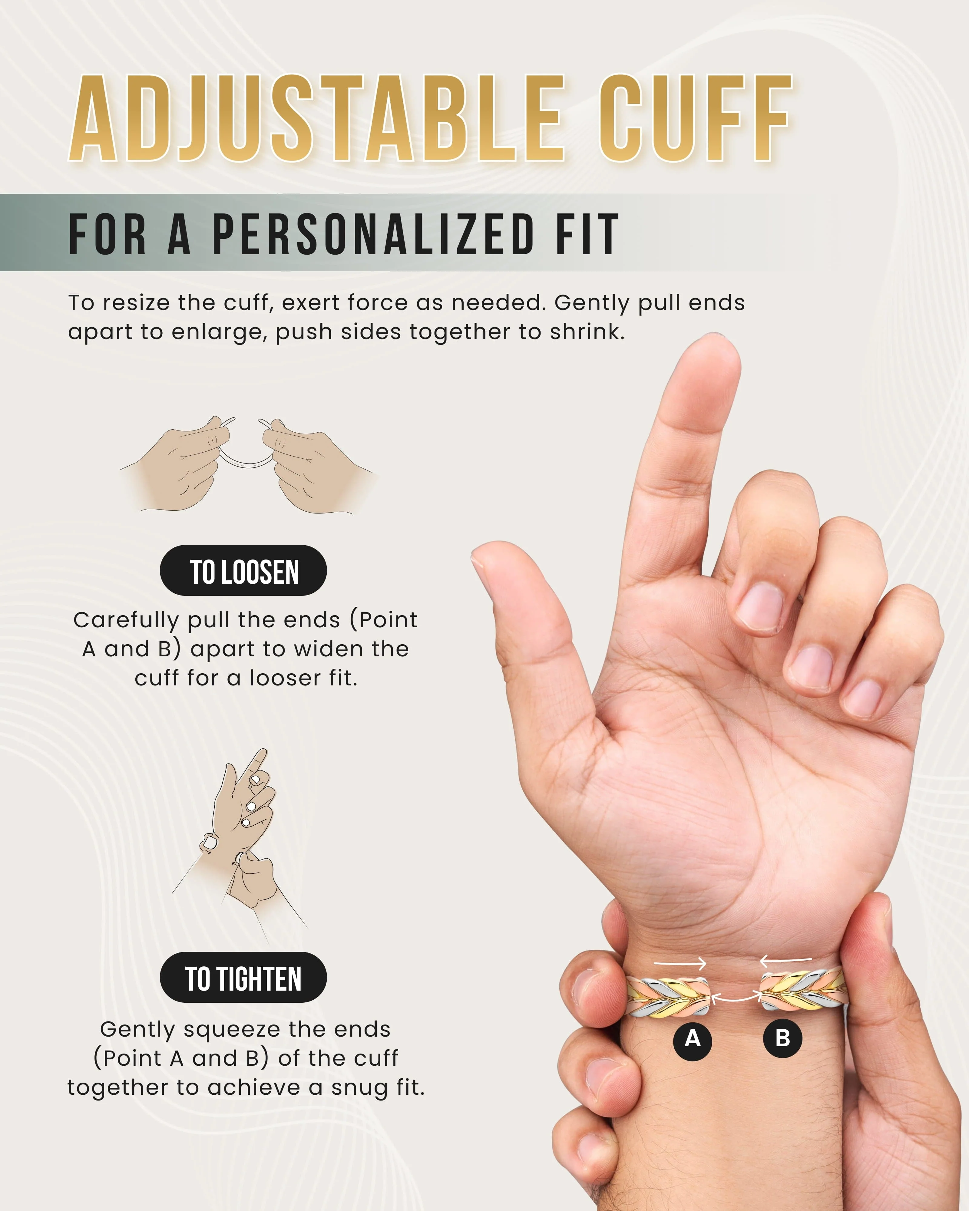 Woven Tri-Tone Magnetic Therapy Bracelet Cuff - Image 7