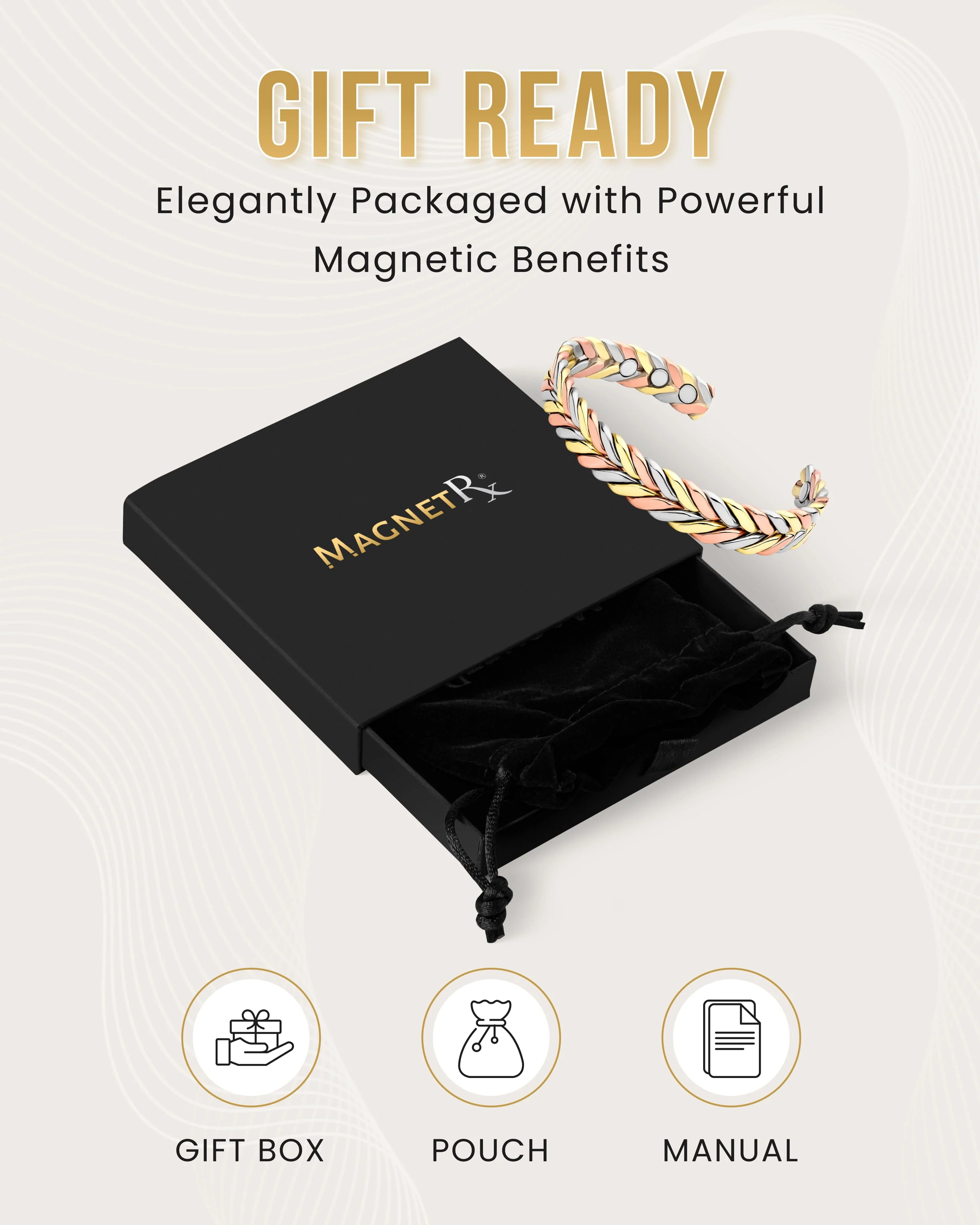 Woven Tri-Tone Magnetic Therapy Bracelet Cuff - Image 8